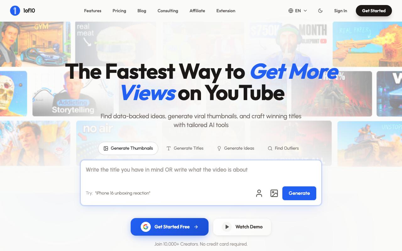 1of10 landing page