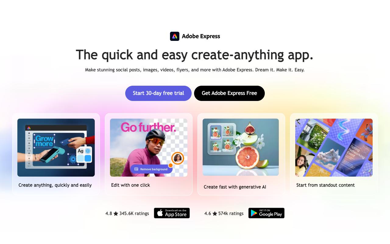 Adobe Express landing page