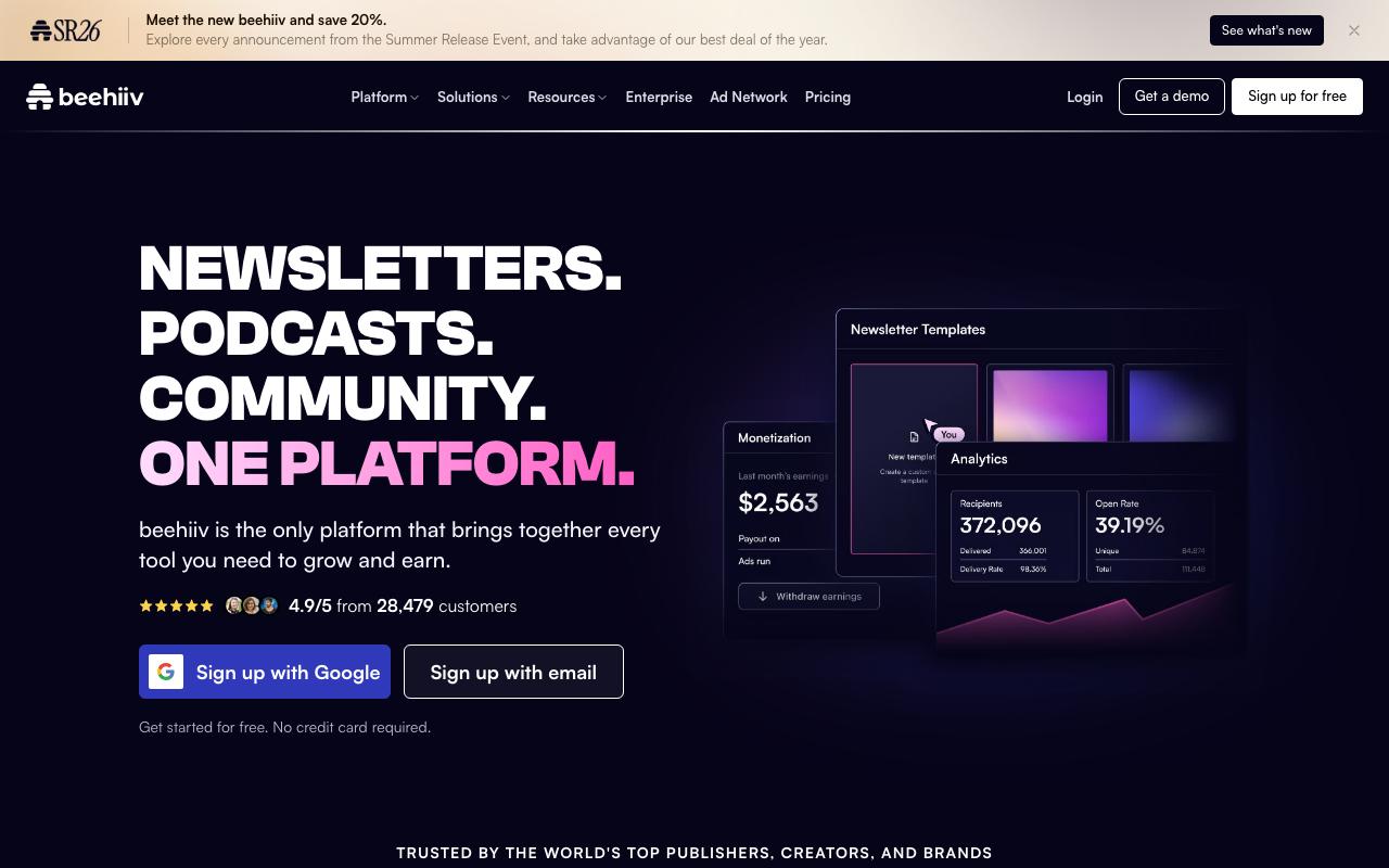 beehiiv landing page