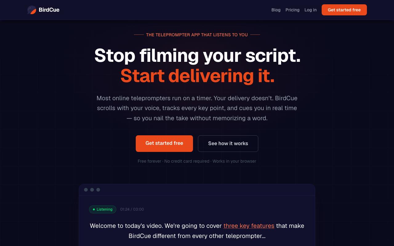 BirdCue landing page