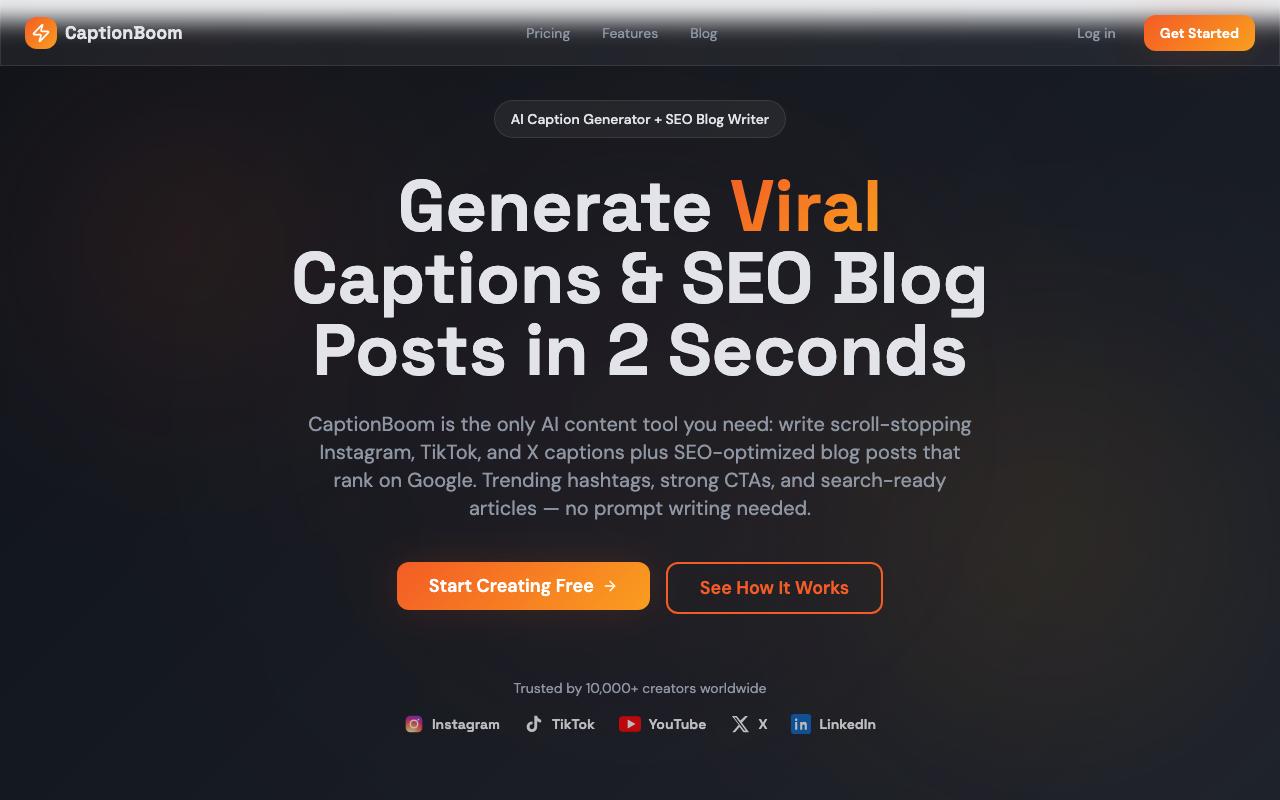 CaptionBoom landing page