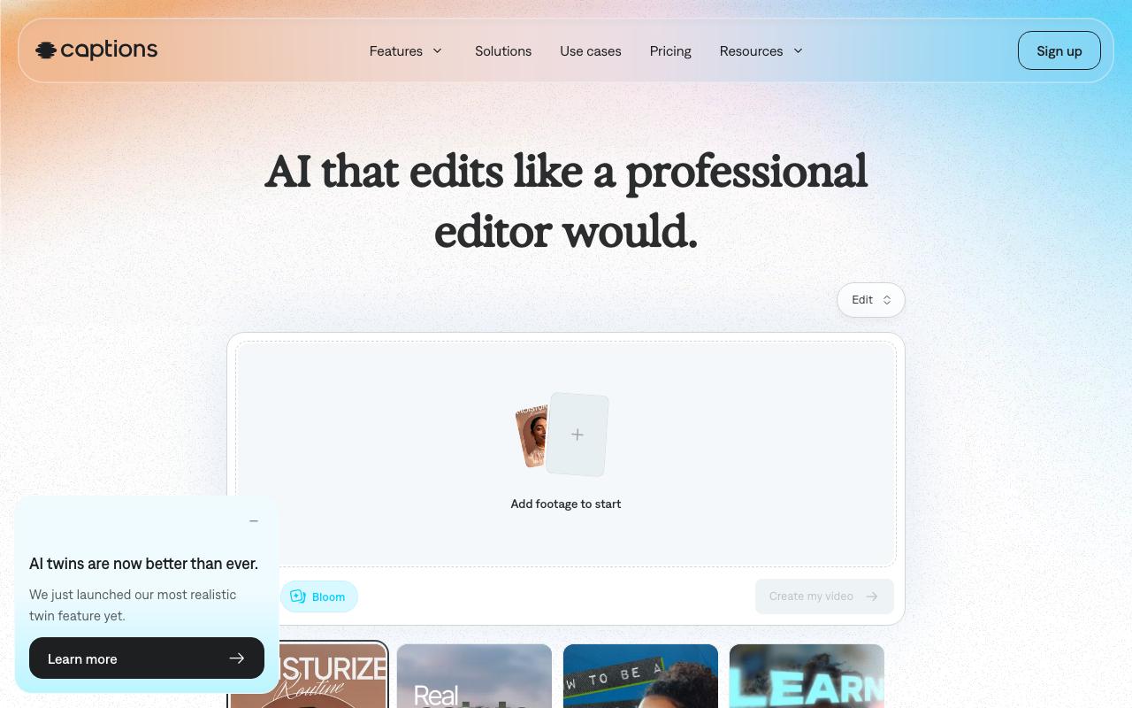 Captions landing page