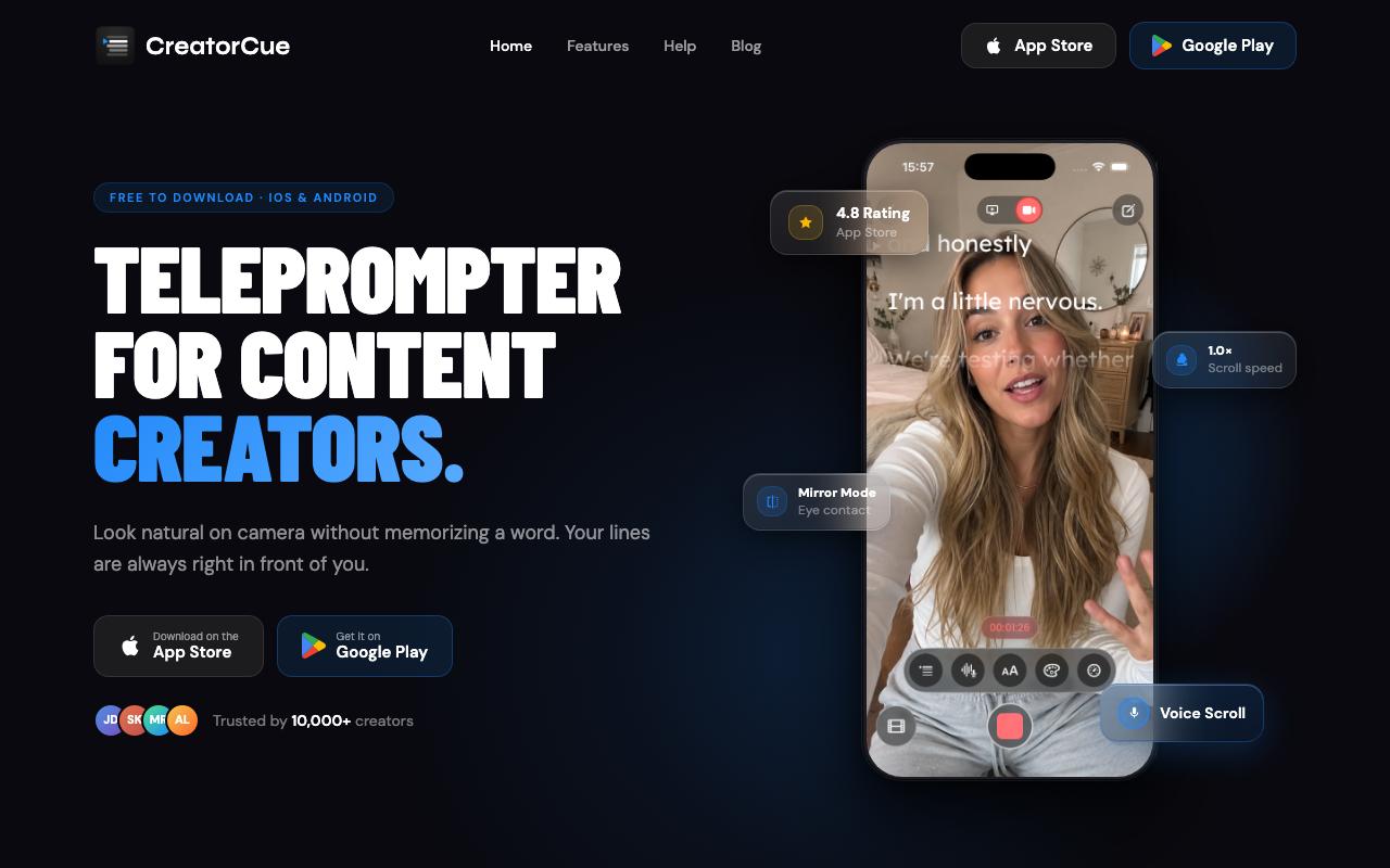 CreatorCue landing page