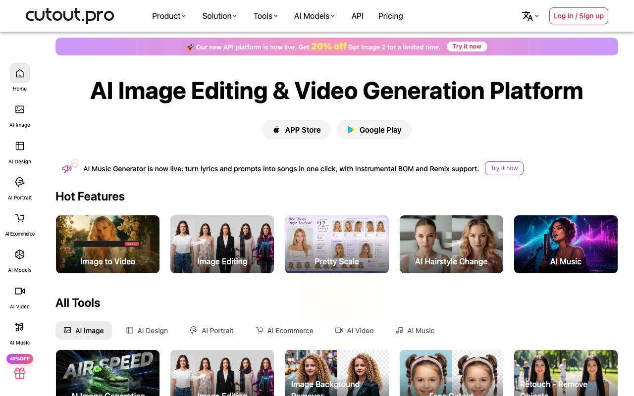 Cutout.Pro landing page