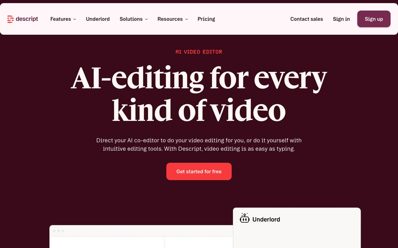 Descript landing page