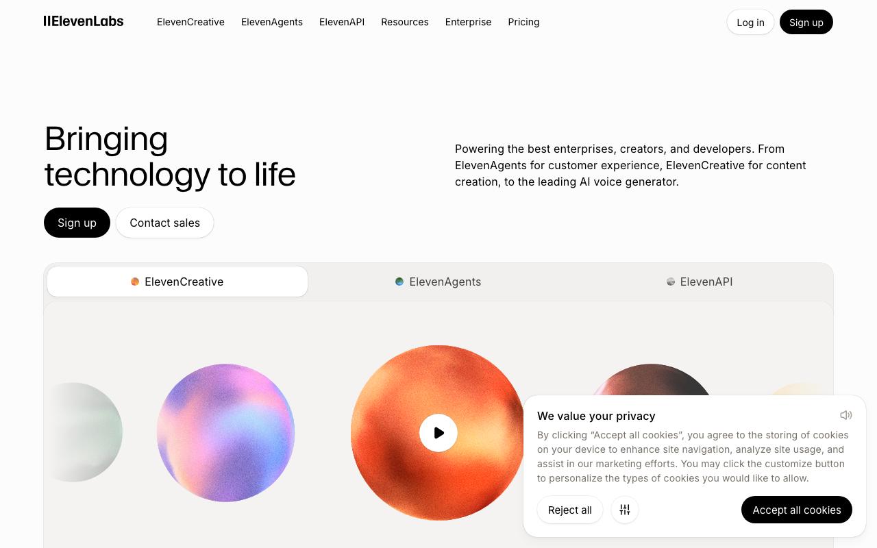ElevenLabs landing page