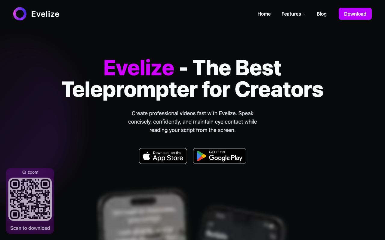 Evelize landing page