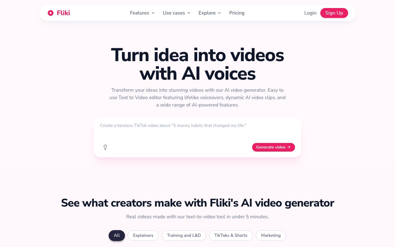 Fliki landing page