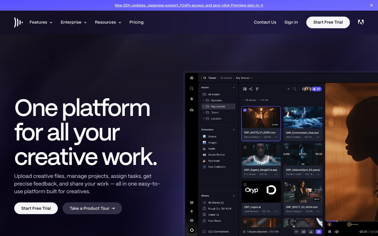 Frame.io landing page
