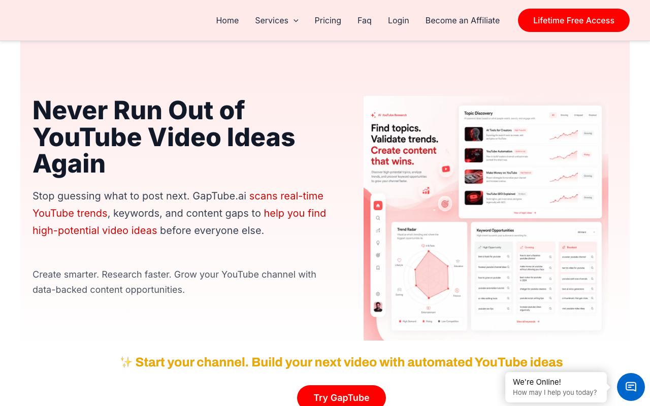 GapTube landing page