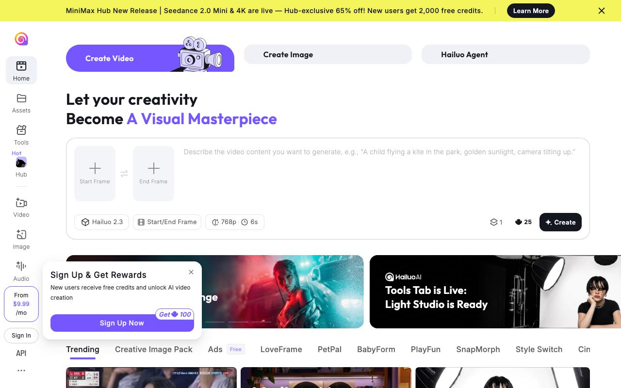 Hailuo AI landing page