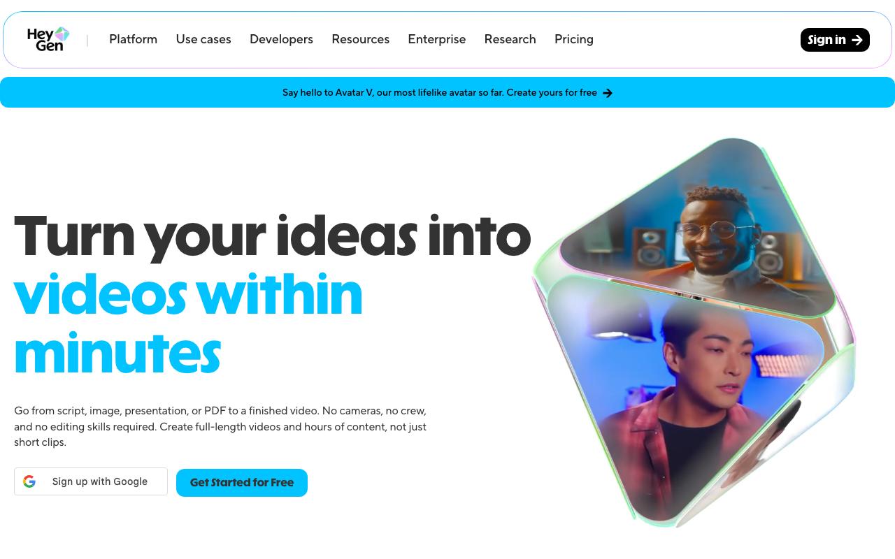 HeyGen landing page