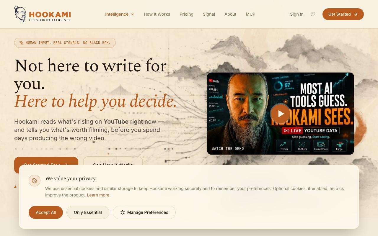 Hookami landing page