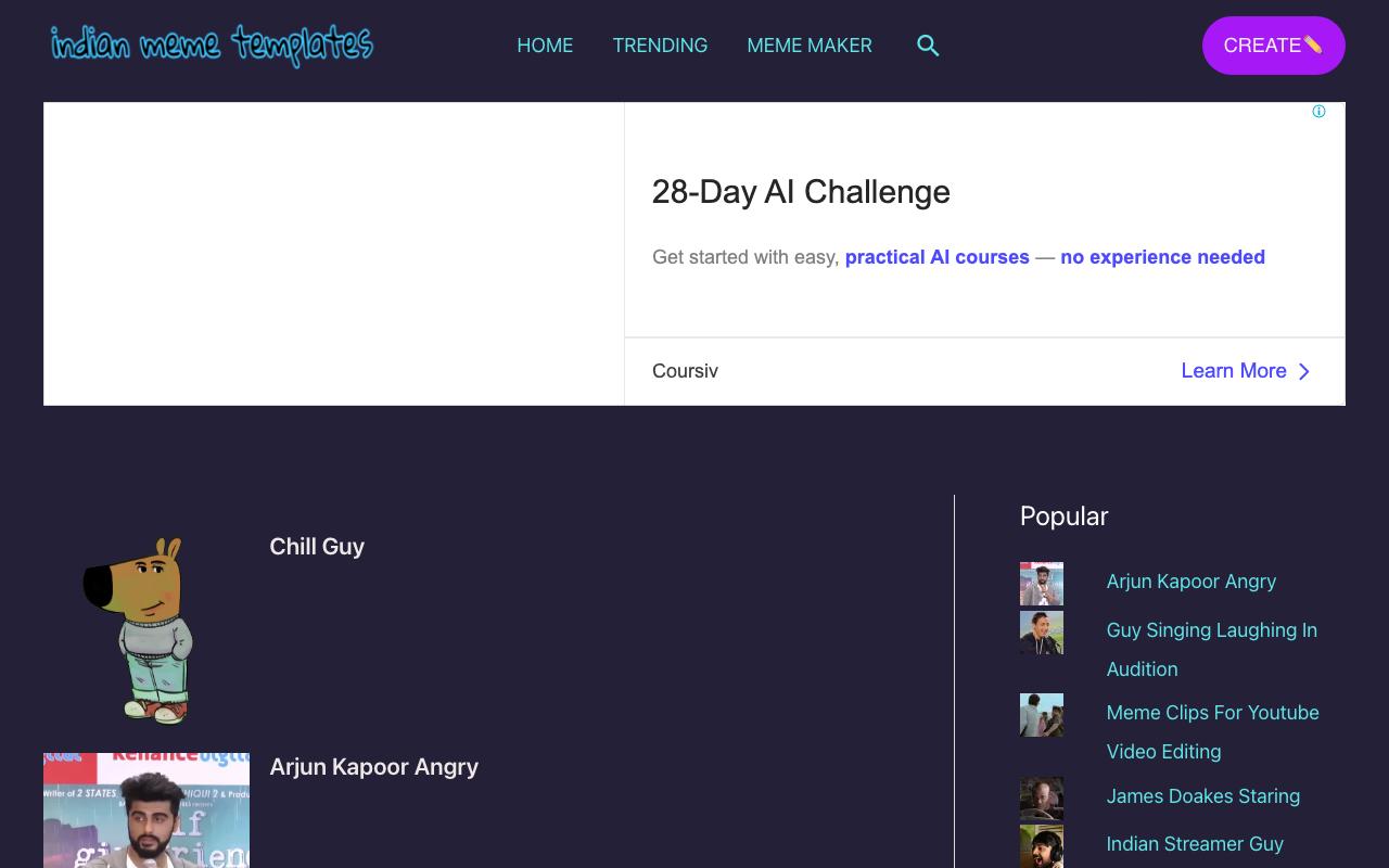 Indian Meme Templates landing page