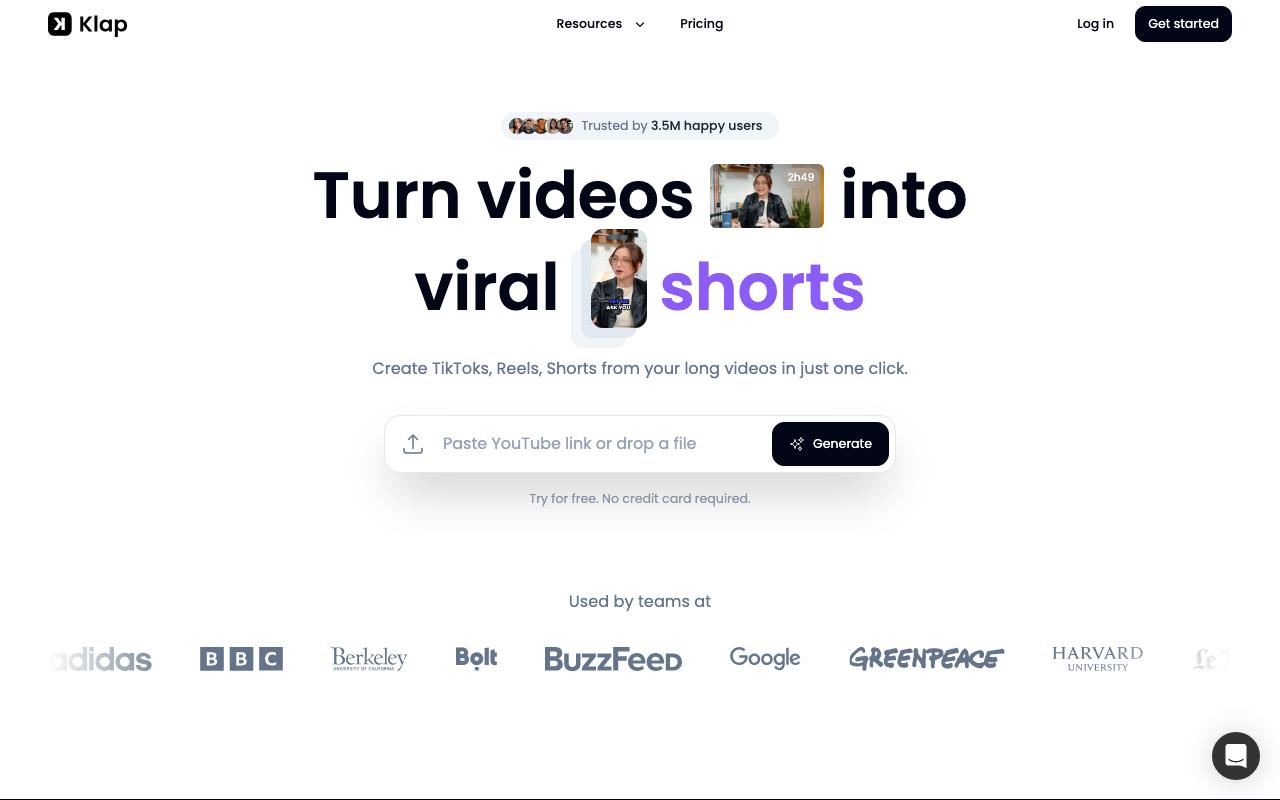 Klap landing page