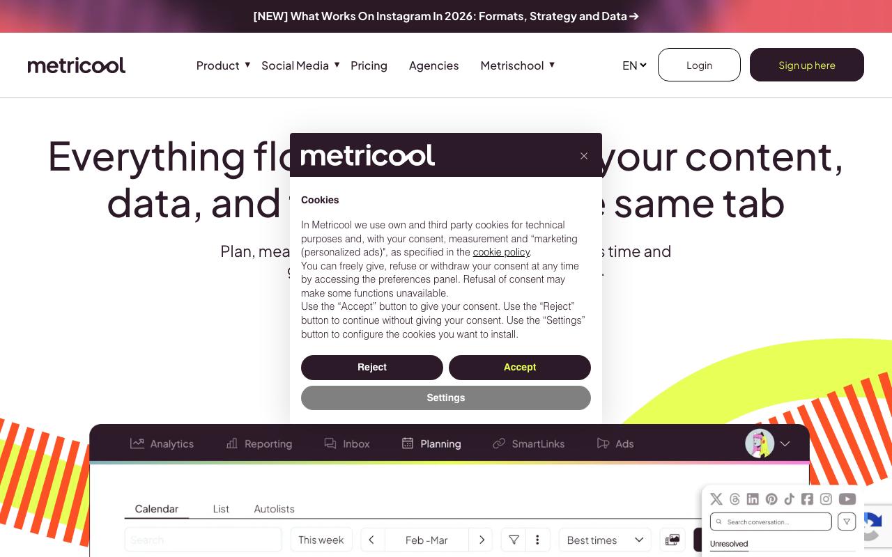 Metricool landing page