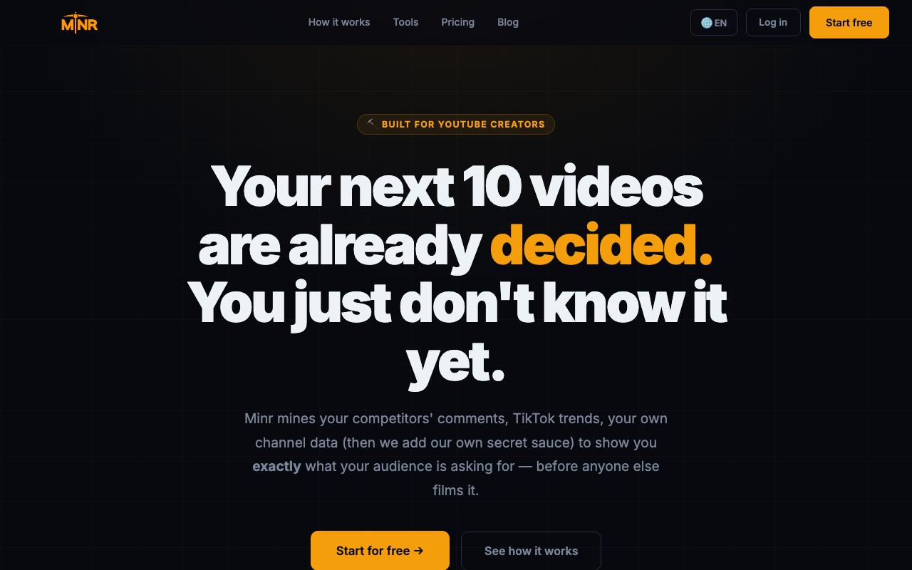 Minr landing page