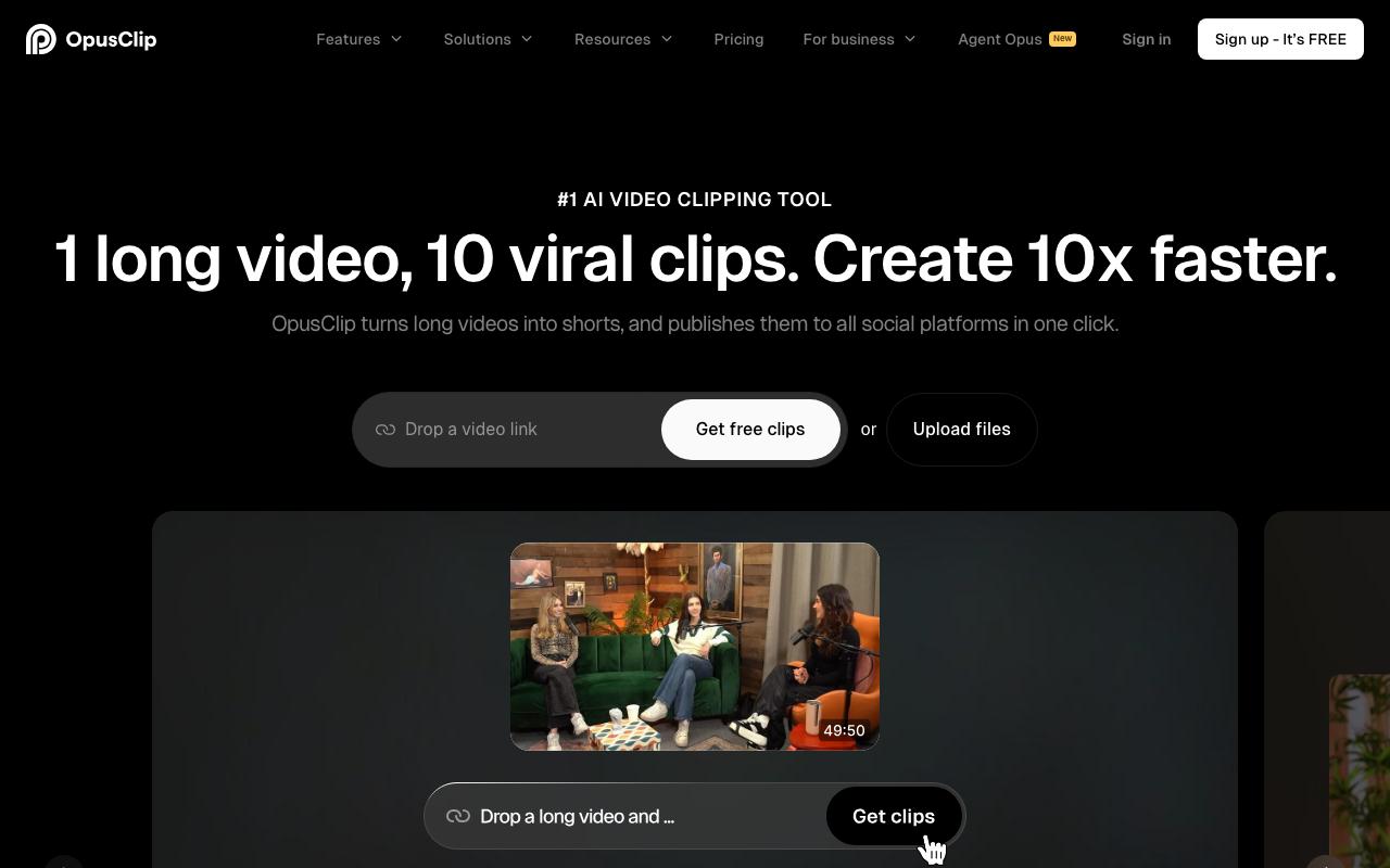 OpusClip landing page
