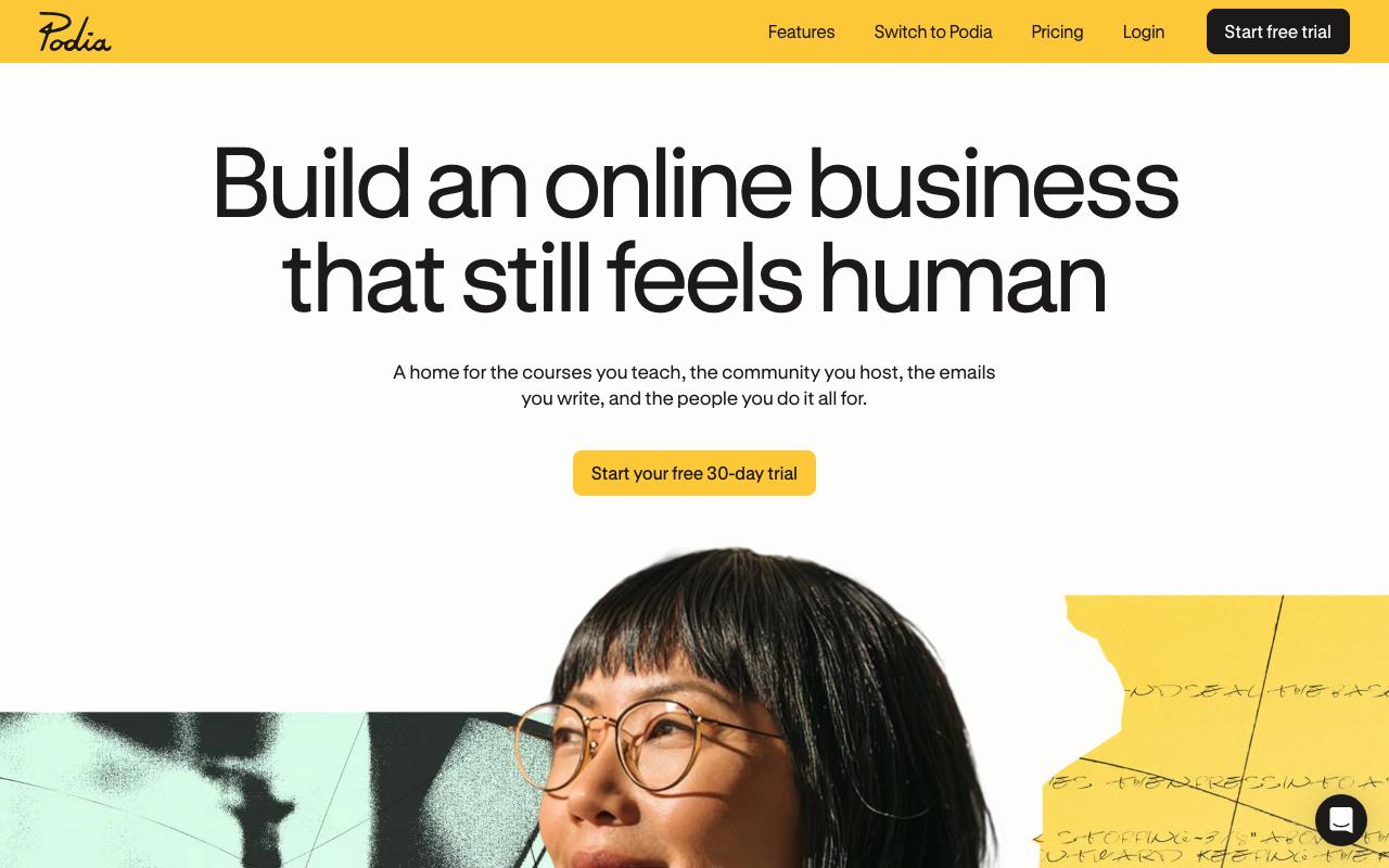 Podia landing page