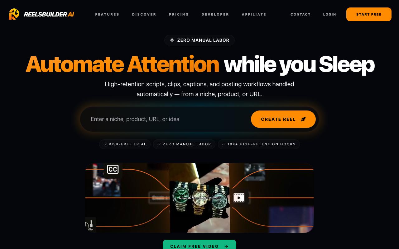 ReelsBuilder Hook Generator landing page