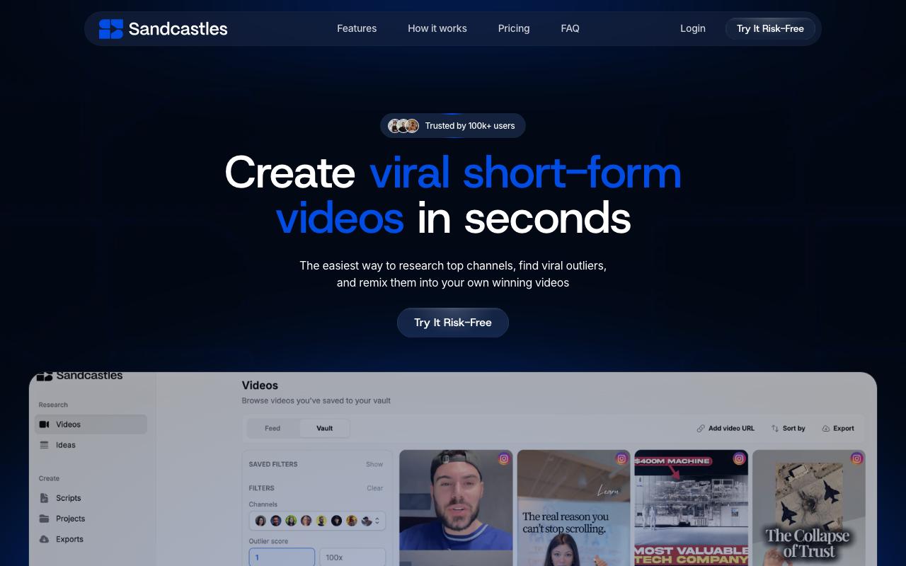 Sandcastles.ai landing page