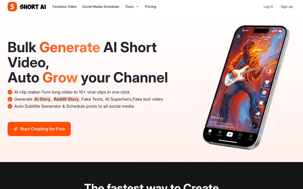 Short.ai Video to Script landing page