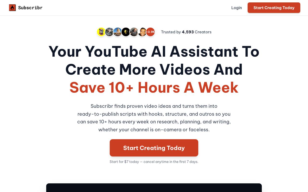 Subscribr landing page