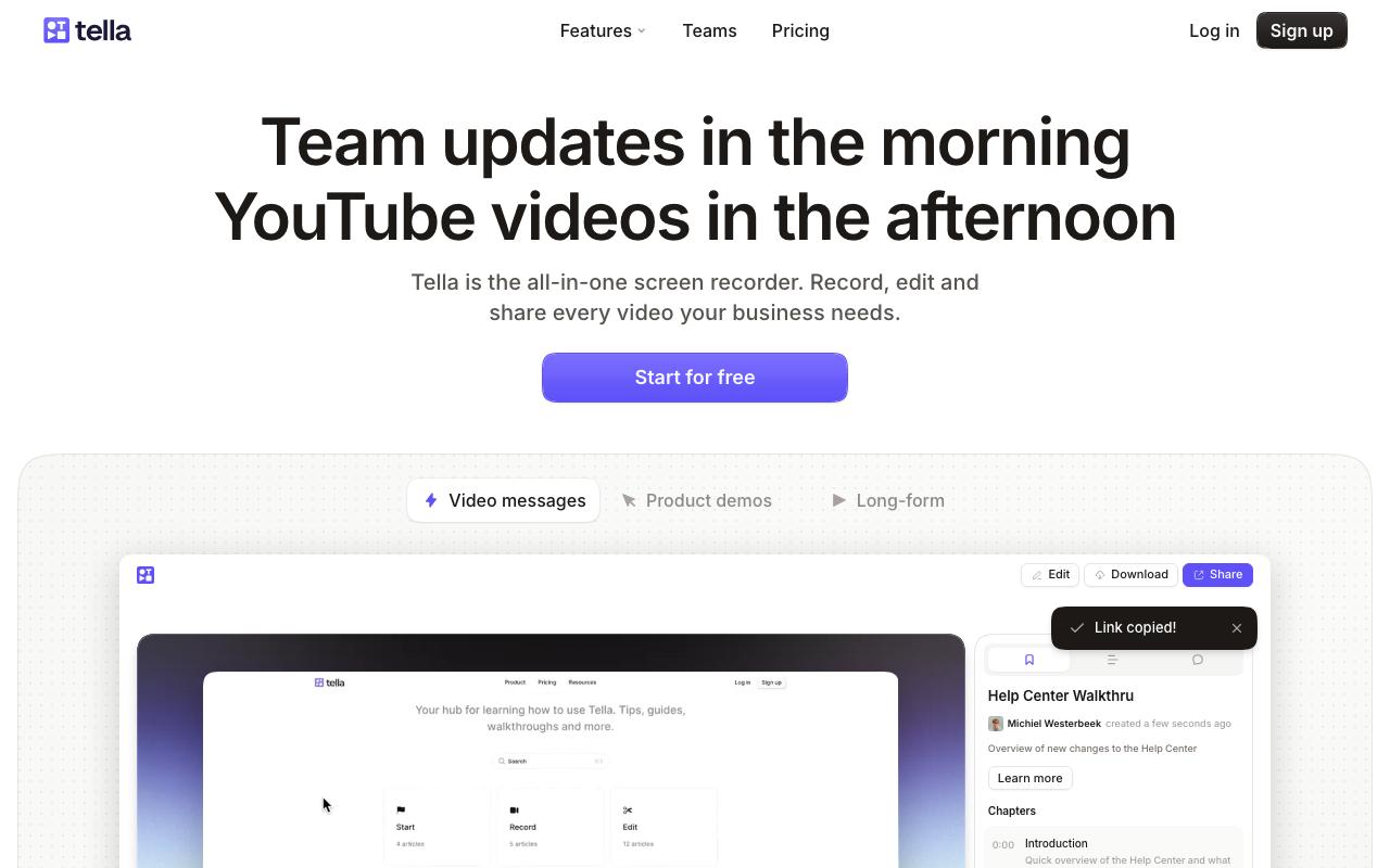 Tella landing page