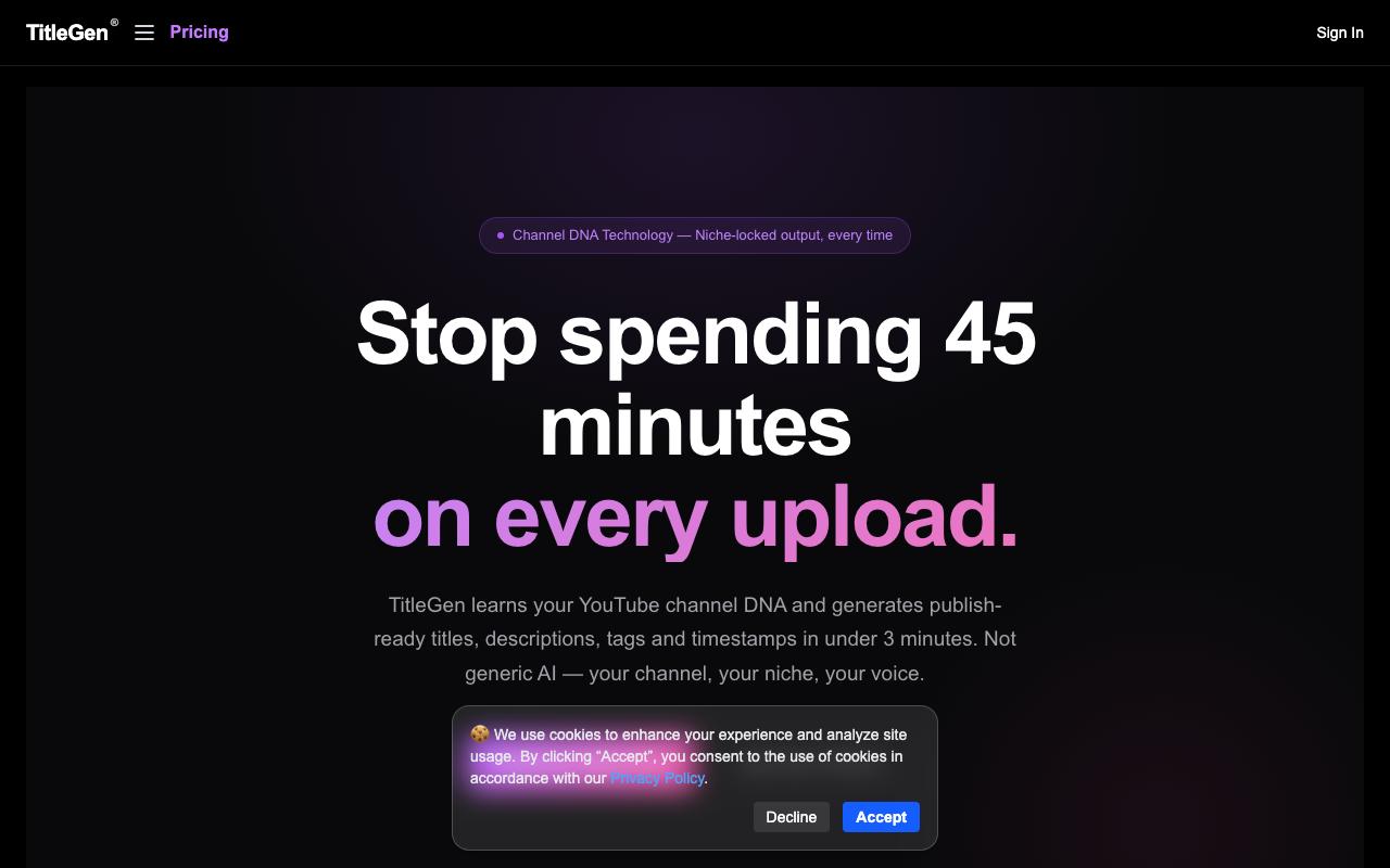 TitleGen landing page