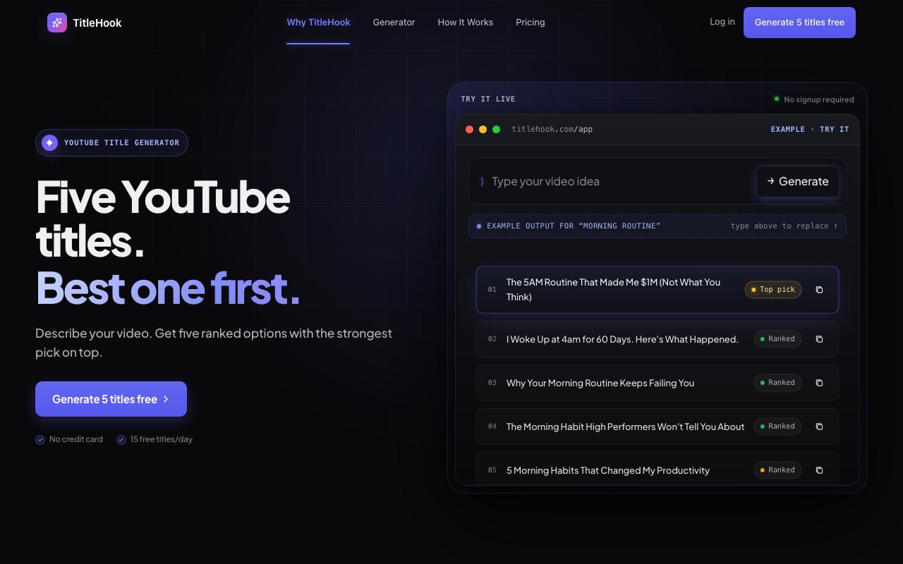 TitleHook landing page