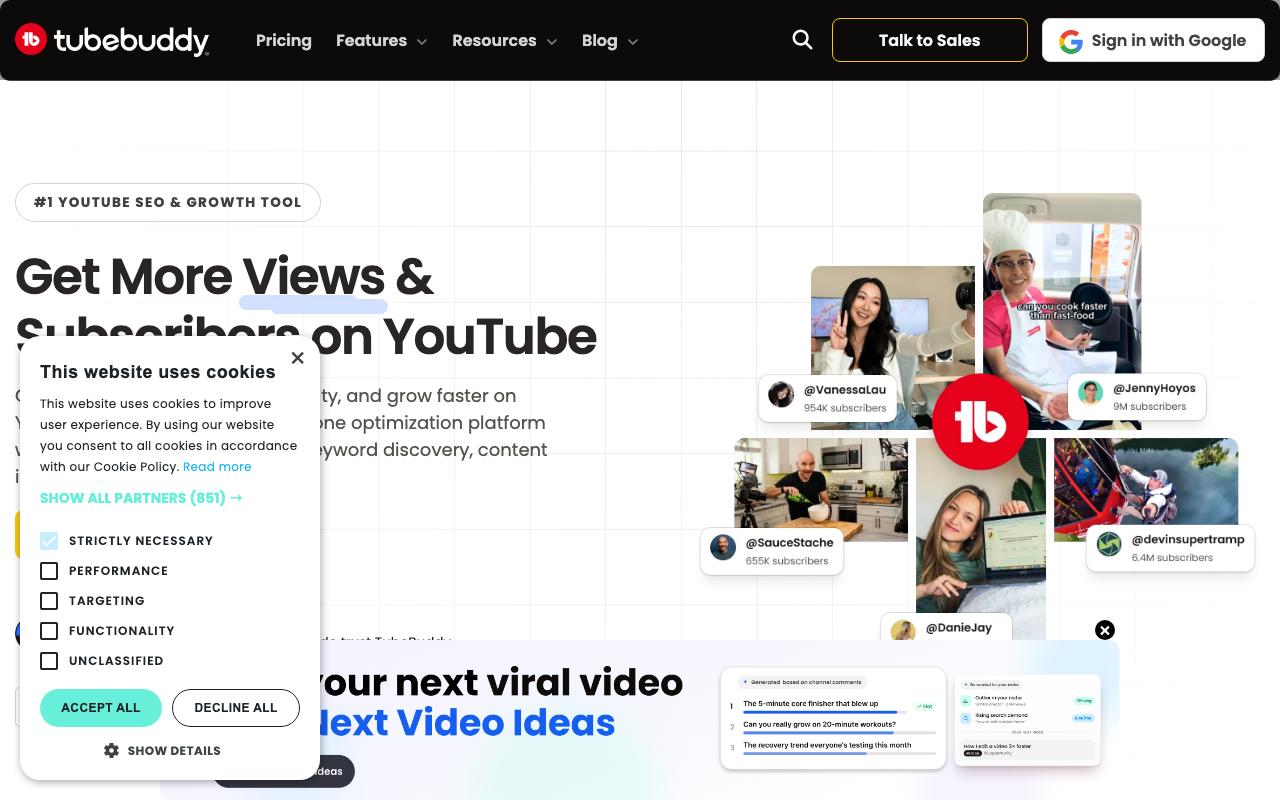 TubeBuddy landing page