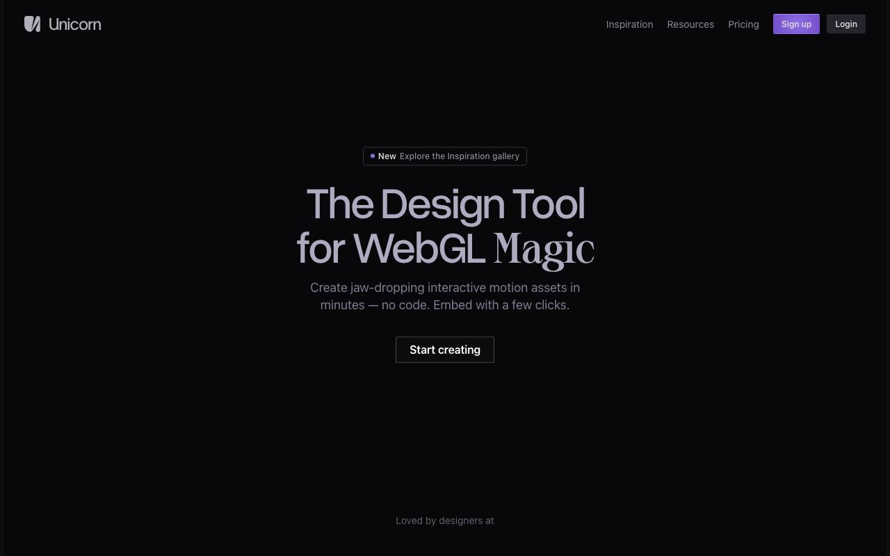 Unicorn Studio landing page