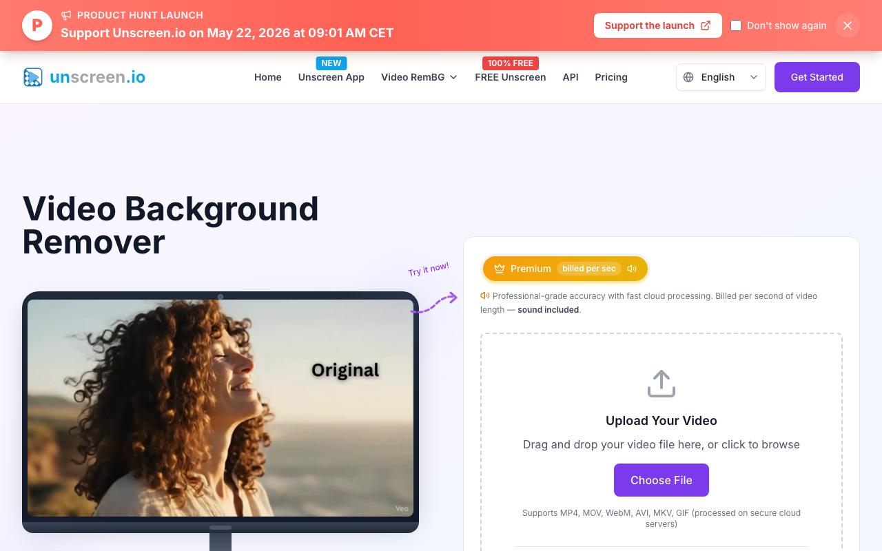 Unscreen landing page