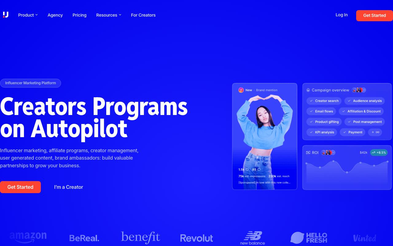 Upfluence landing page