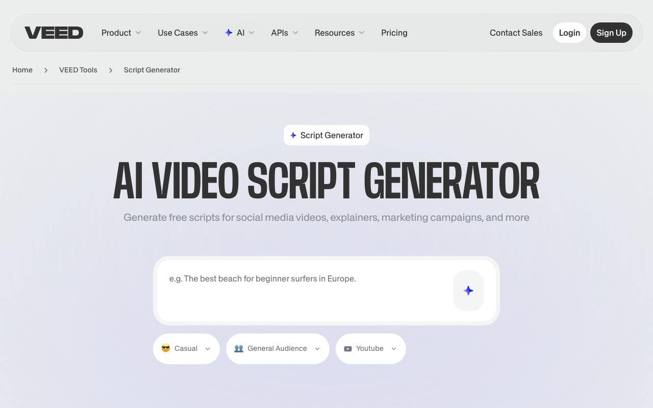 VEED Script Generator landing page