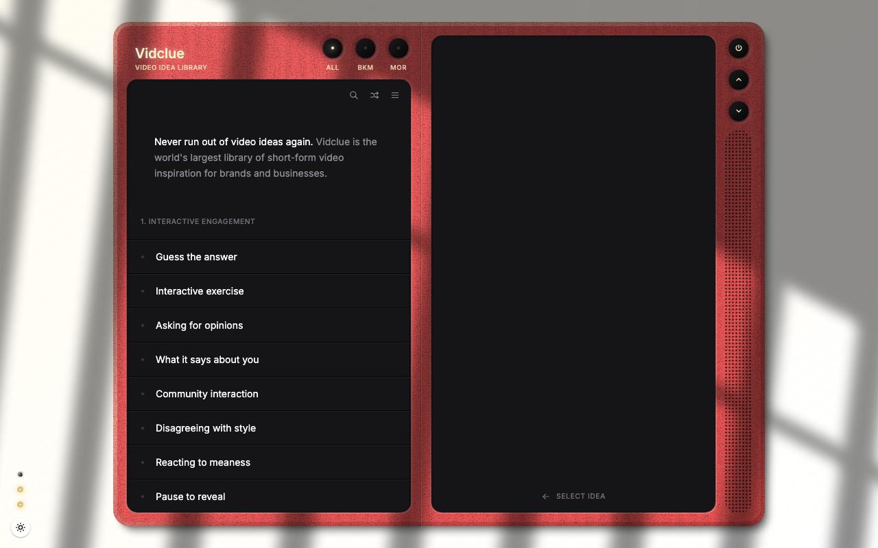 Vidclue landing page