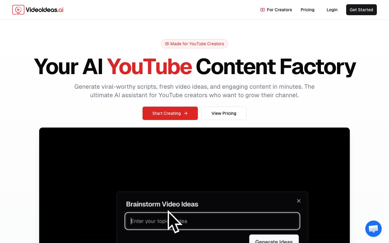 VideoIdeas.ai landing page