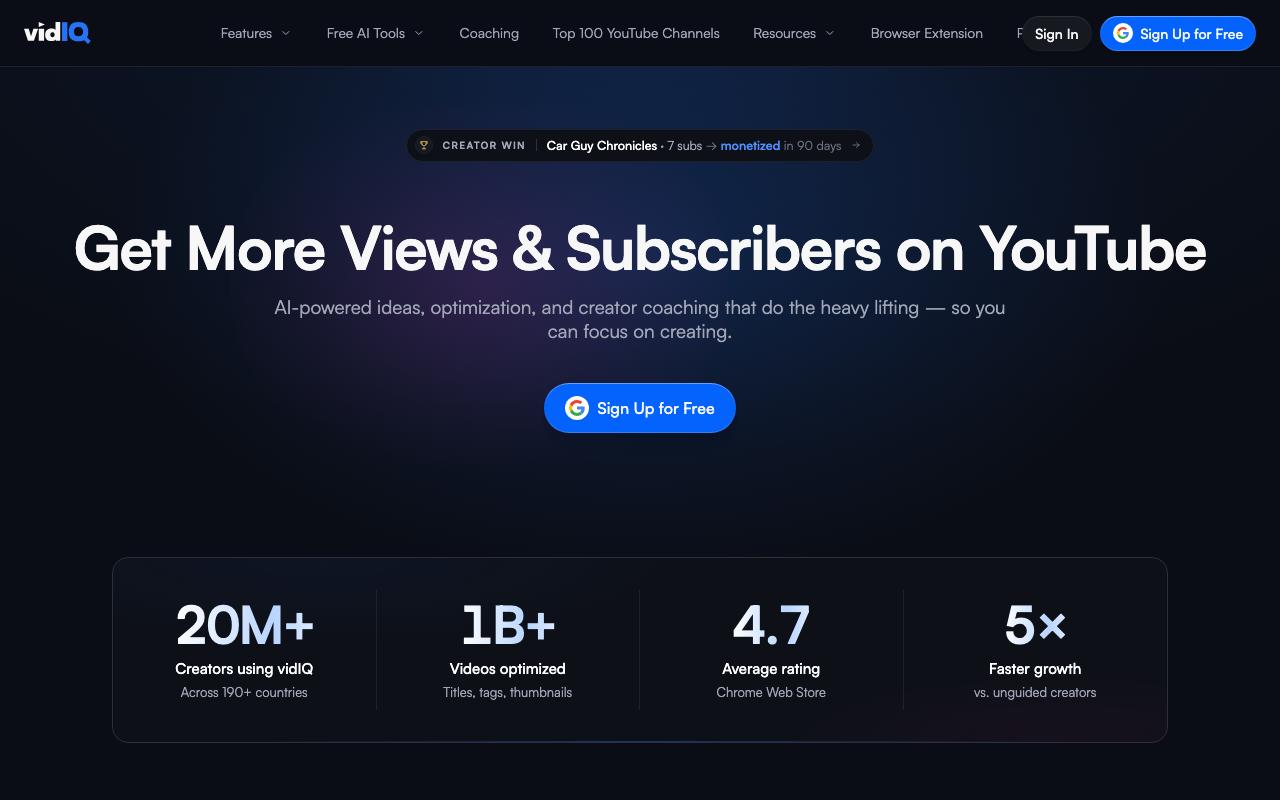 vidIQ landing page