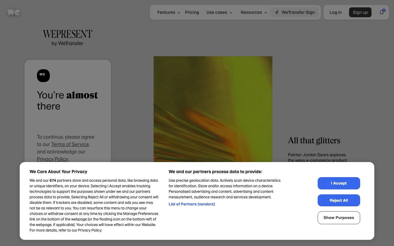 WeTransfer landing page