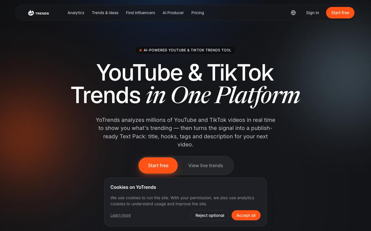 YoTrends landing page